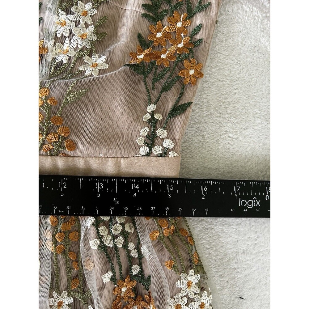Bohme Floral Embroidered Sheer Lined Fit & Flair Midi Dress Boho Romantic Size L - Picture 11 of 12